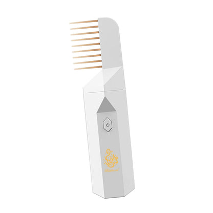 USB rechargeable electronic hair comb for bakhoor burner and incense diffuser, ideal for travel and home use.