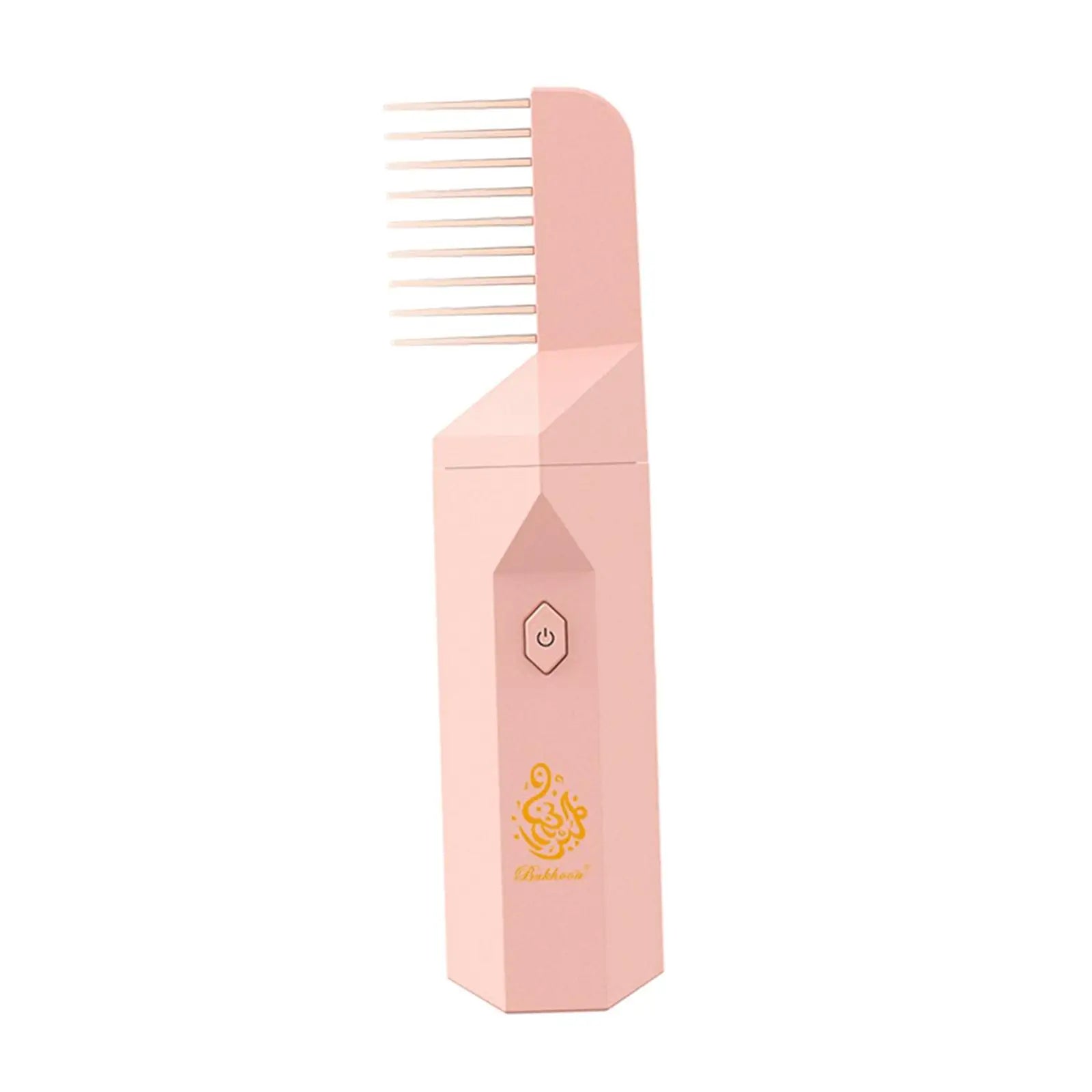 Pink USB rechargeable electronic burner with hair comb design for travel and home use, ideal for burning Bukhoor.