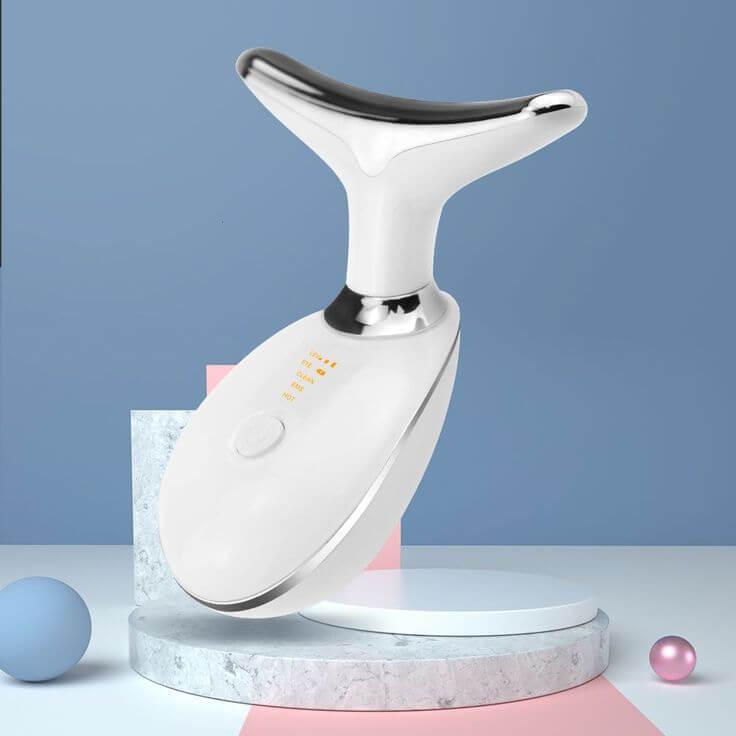 RadiantLift LED Face Lifter device for anti-aging, featuring microcurrent and LED light therapy on display.